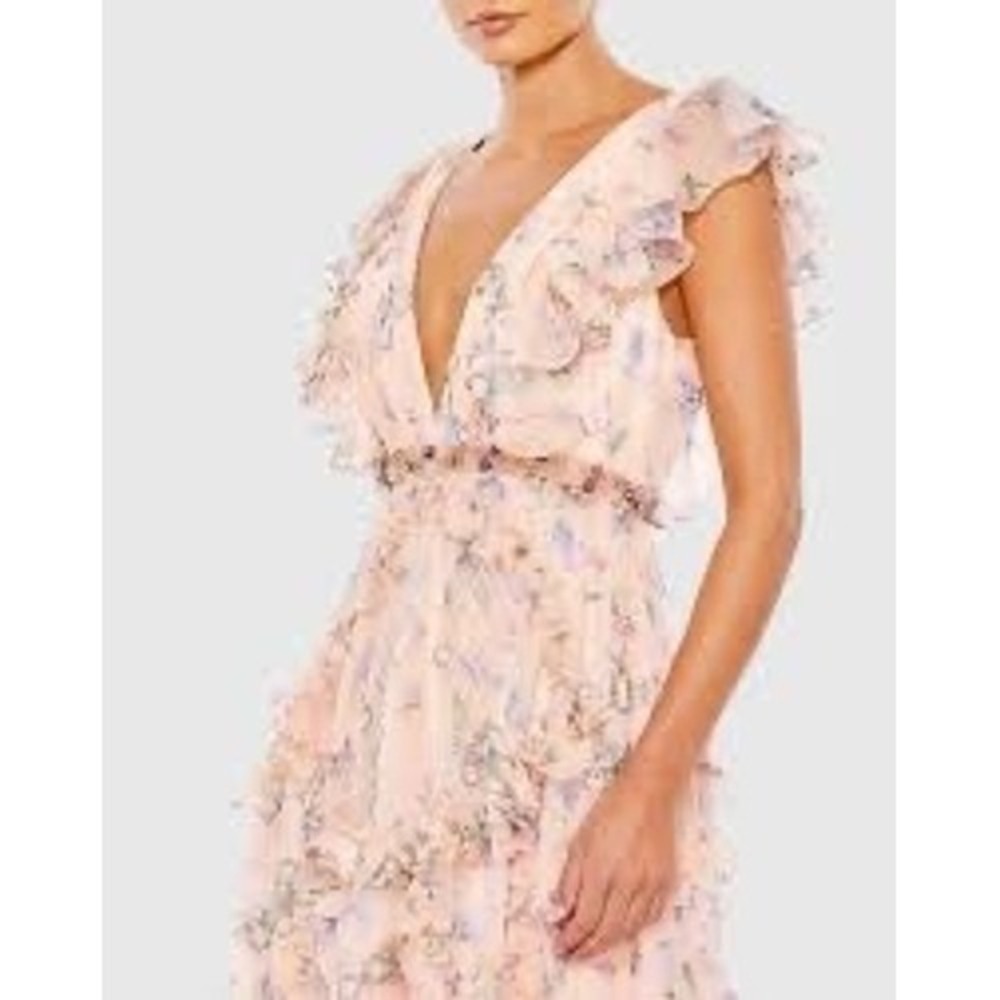 Mac Duggal 68090 Floral Beaded Tiered Ruffle Chiffon Gown Blush Multi Size 2